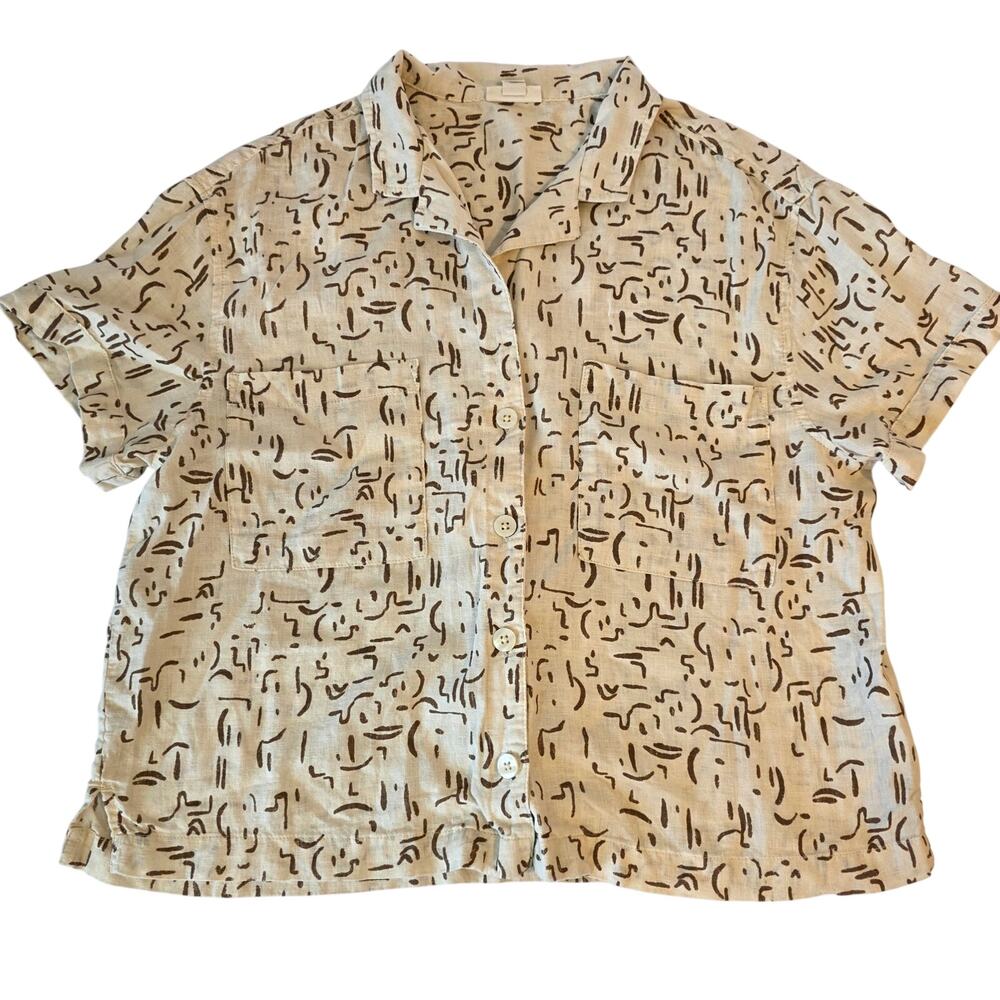 ANA A‎ New Approach Linen Blend Abstract Graphic Camp Shirt Medium